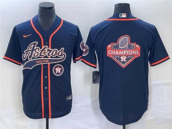 Mens Houston Astros Navy Team Big Logo With Patch Cool Base Stitched Jersey